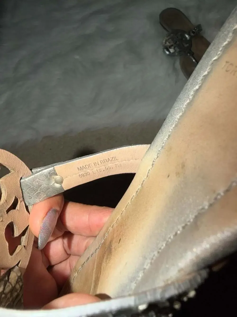 Tory Burch Miller Metallic Snakeskin Logo Thong Sandals